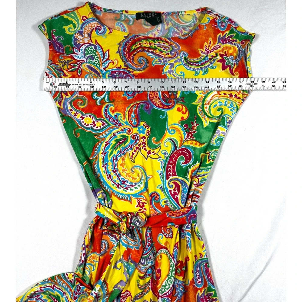 Lauren Ralph Lauren Petite Paisley Print Belted Shift Dress Yellow Multi PXS - Picture 3 of 6